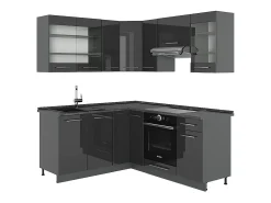 Cocina esquinera antracita alto brillo 190x60x81.6 fame-line
