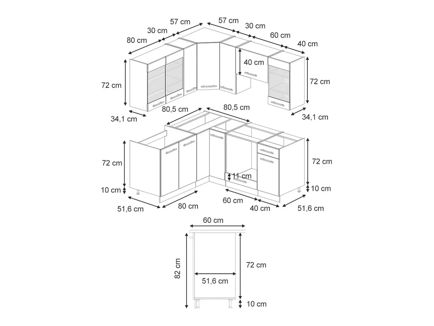 Cocina esquinera antracita alto brillo 190x60x81.6 fame-line