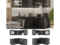 Cocina esquinera antracita alto brillo 190x60x81.6 fame-line