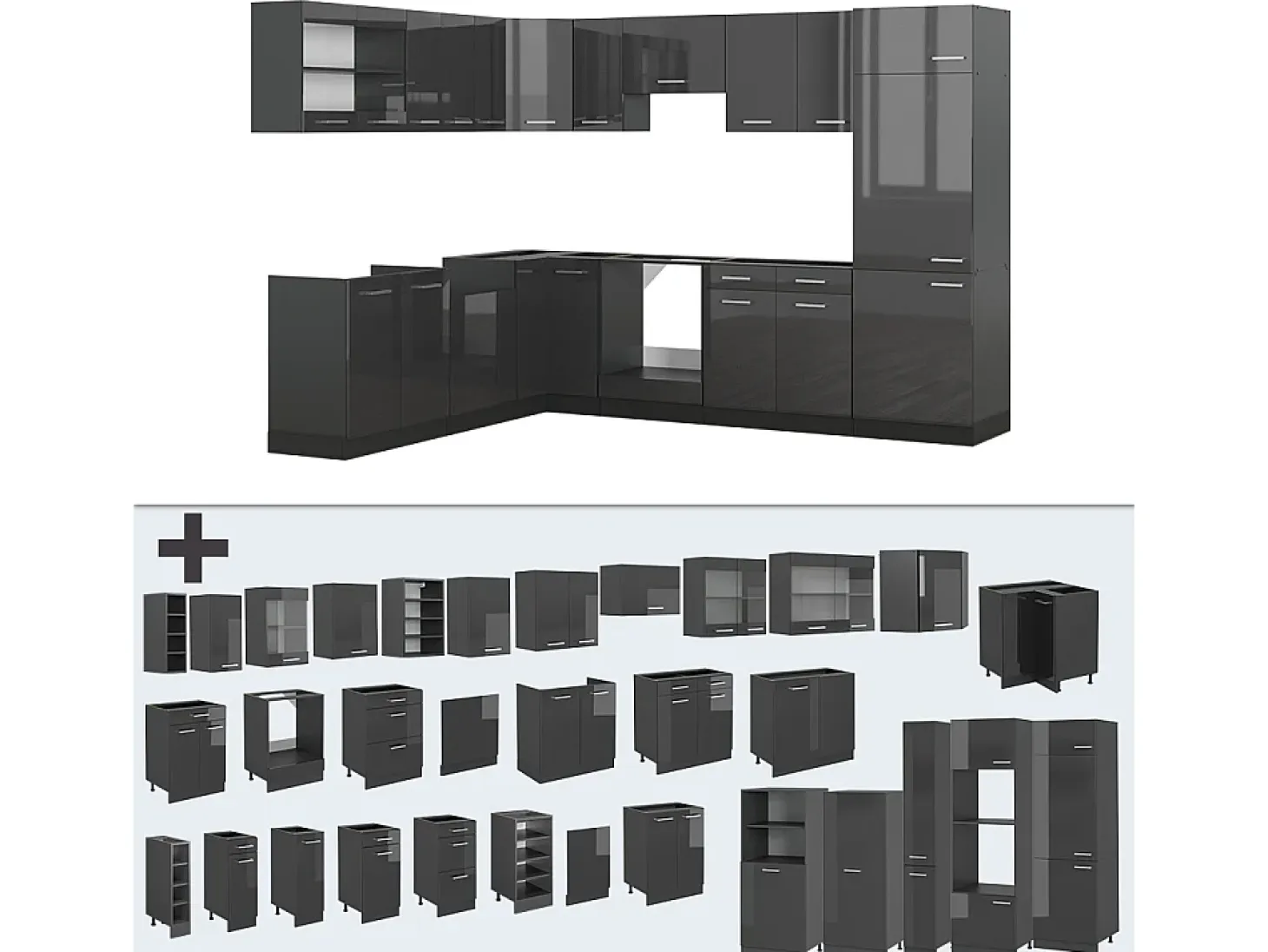 Cocina esquinera antracita brillo intenso/antracita 287x46x81.6 r-line