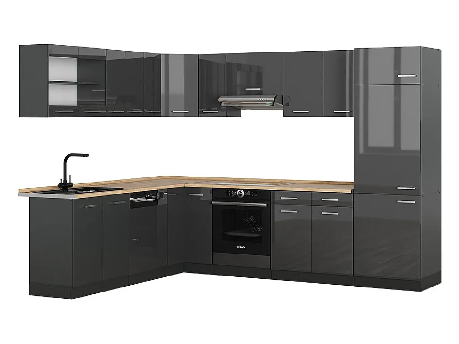 Cocina esquinera antracita brillo intenso/antracita 287x46x81.6 r-line