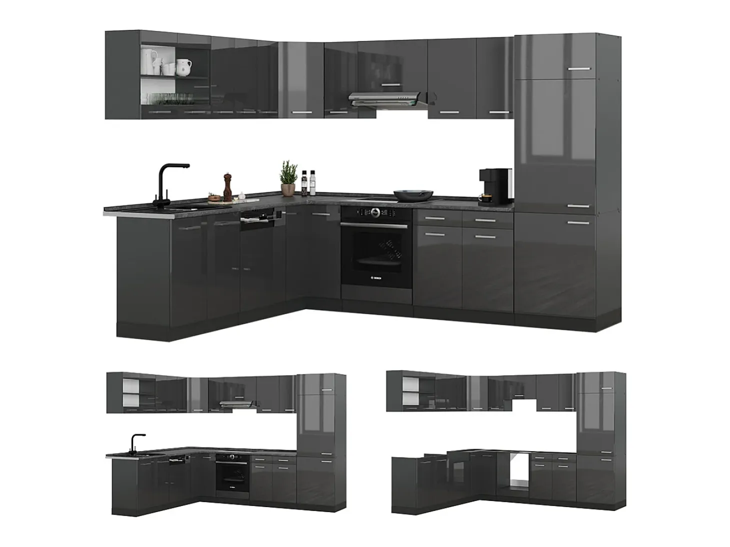 Cocina esquinera antracita brillo intenso/antracita 287x46x81.6 r-line