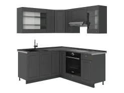 Cocina esquinera antracita-oro landhaus 190x60x81.6 fame-line