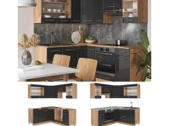 Cocina esquinera antracita brillo intenso/roble dorado eléctrico 190x60x81.6 fame-line