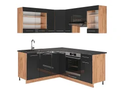 Cocina esquinera antracita brillo intenso/roble dorado eléctrico 190x60x81.6 fame-line