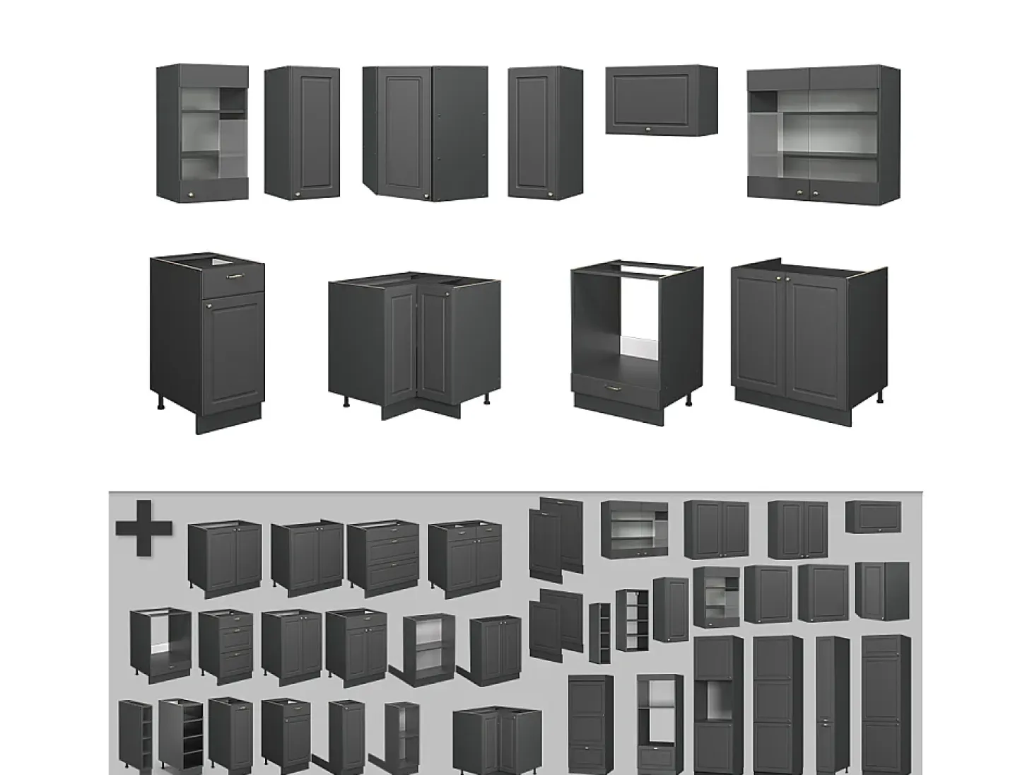 Cocina esquinera antracita-oro landhaus 190x60x81.6 fame-line