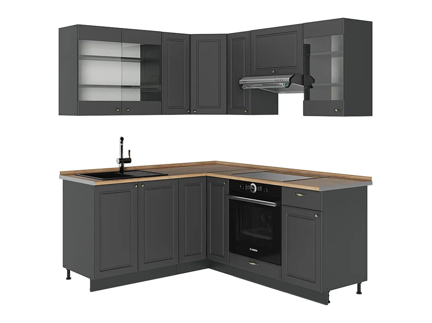 Cocina esquinera antracita-oro landhaus 190x60x81.6 fame-line