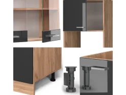 Cocina esquinera antracita brillo intenso/roble dorado eléctrico 247x60x81.6 r-line