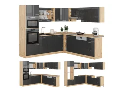 Cocina esquinera antracita brillo intenso/roble dorado eléctrico 247x60x81.6 r-line