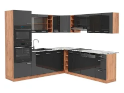 Cocina esquinera antracita brillo intenso/roble dorado eléctrico 247x60x81.6 r-line