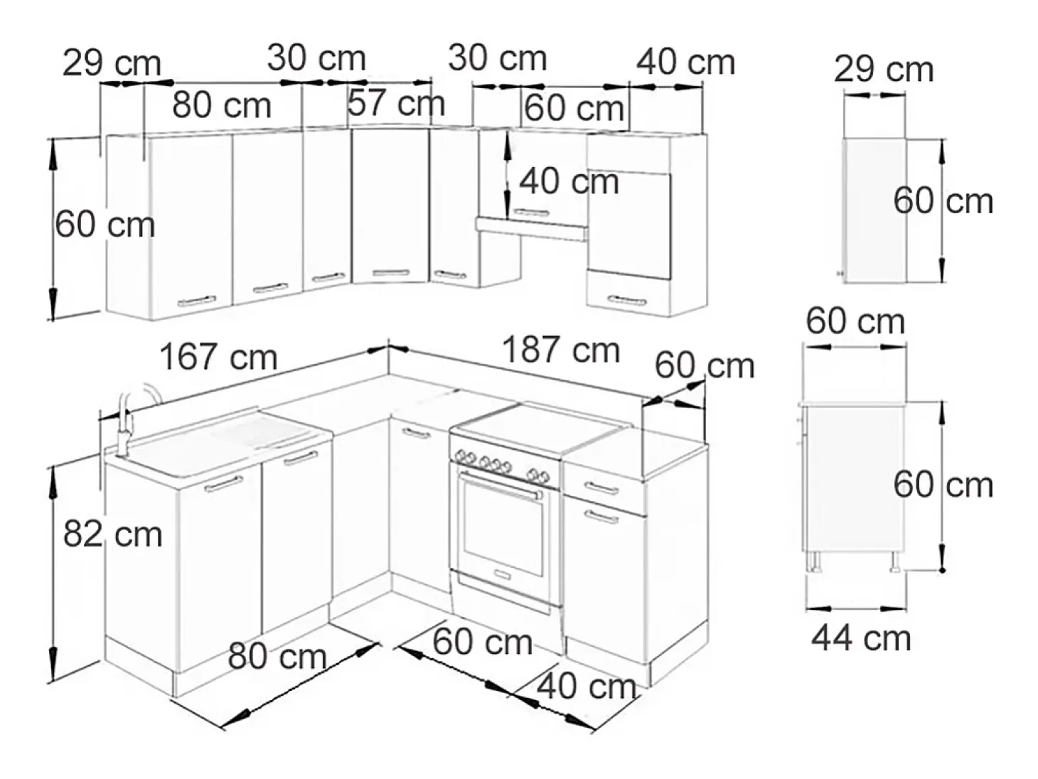 Cocina esquinera antracita brillo intenso/blanco 190x60x81.6 rick