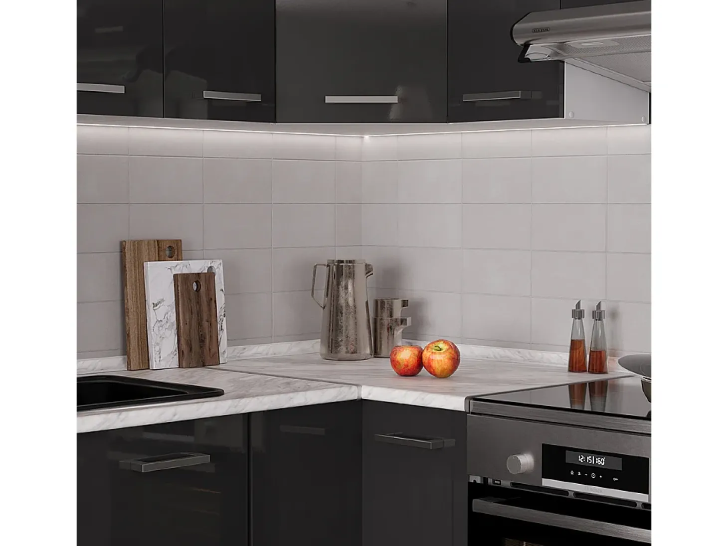 Cocina esquinera antracita brillo intenso/blanco 190x60x81.6 rick