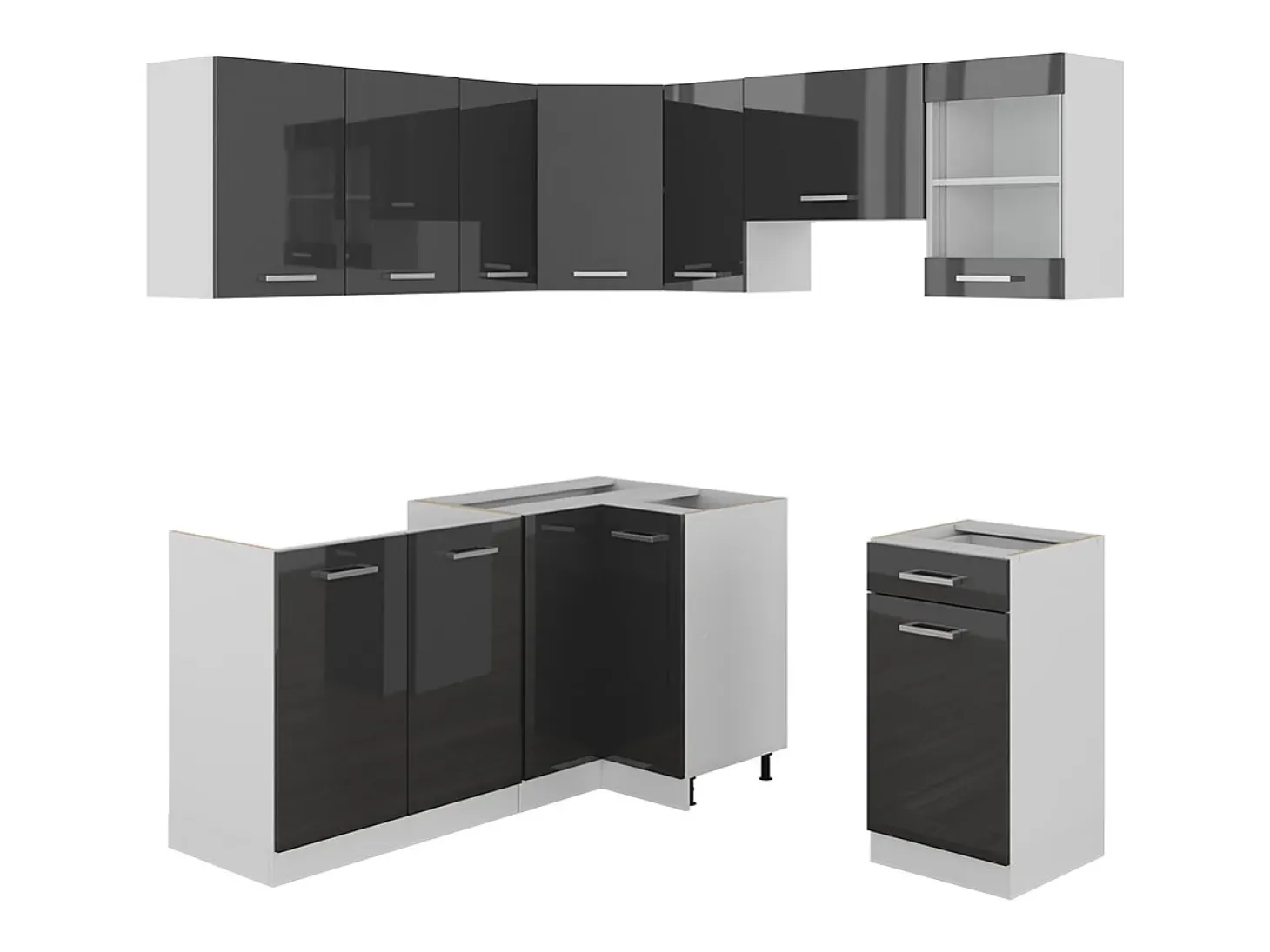 Cocina esquinera antracita brillo intenso/blanco 190x60x81.6 rick