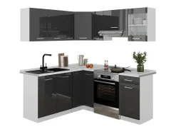Cocina esquinera antracita brillo intenso/blanco 190x60x81.6 rick