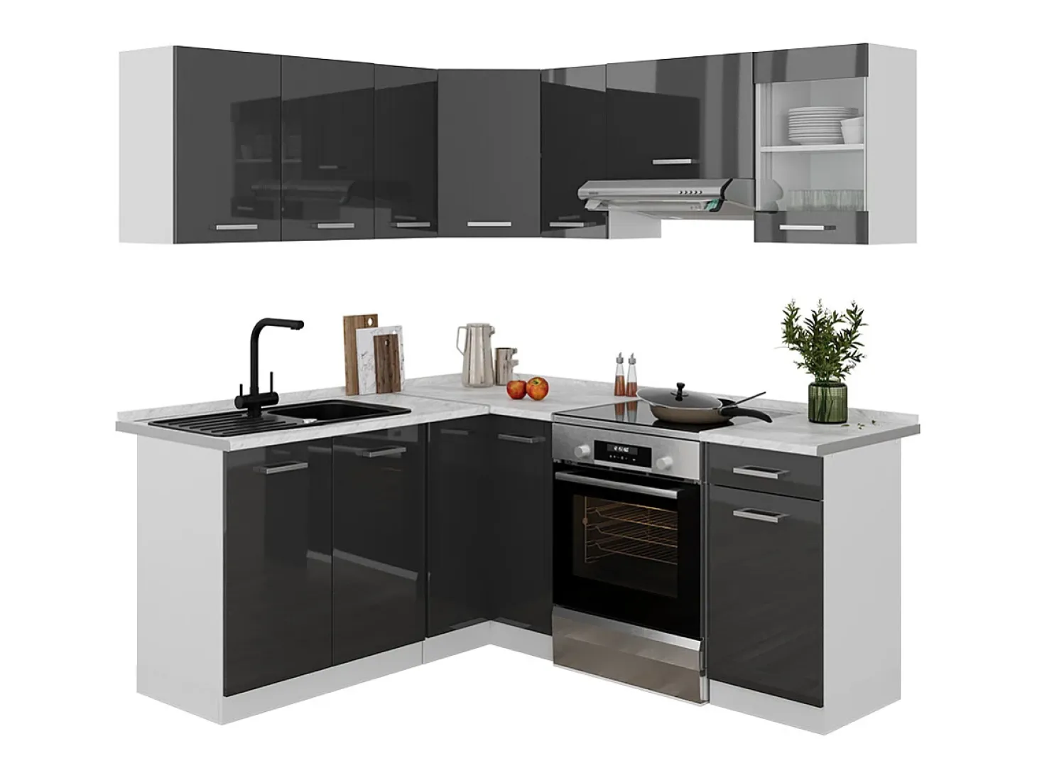 Cocina esquinera antracita brillo intenso/blanco 190x60x81.6 rick