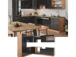 Cocina esquinera antracita brillo intenso/roble dorado eléctrico 227x60x81.6 fame-line