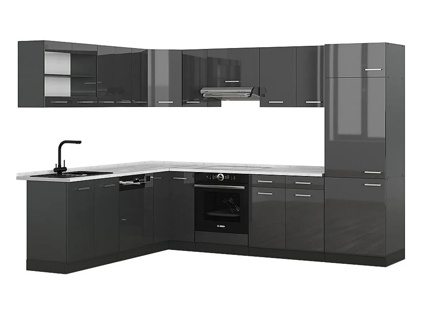 Cocina esquinera antracita brillo intenso/antracita 287x60x81.6 r-line