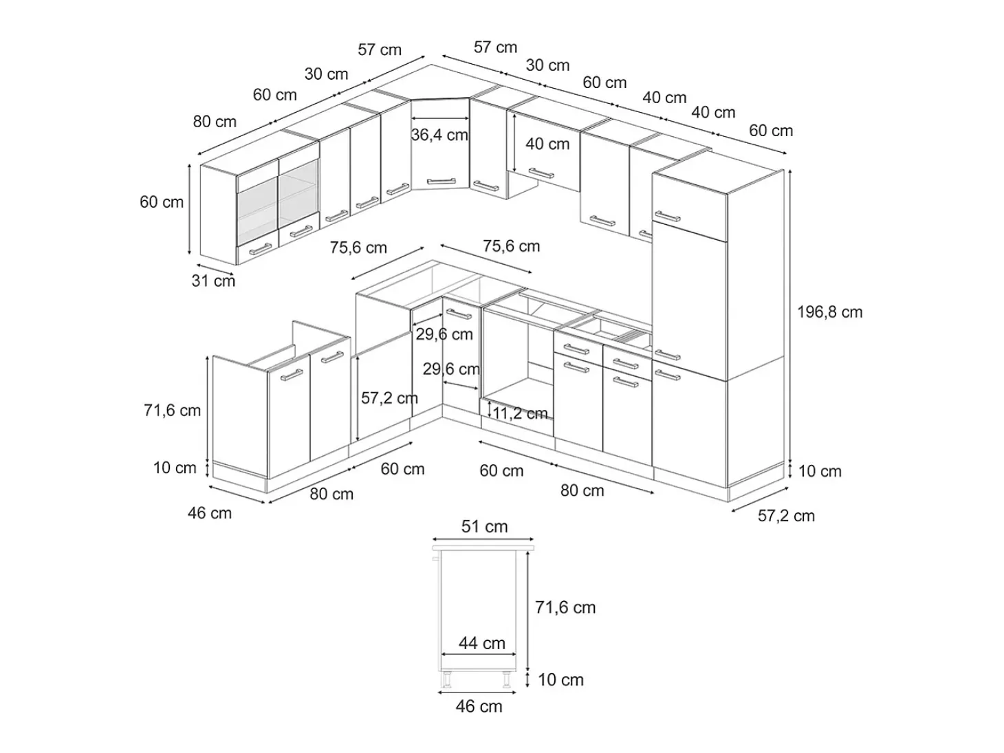 Cocina esquinera antracita brillo intenso/antracita 287x60x81.6 r-line