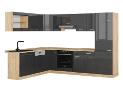 Cocina esquinera antracita brillo intenso/roble dorado eléctrico 287x60x81.6 r-line