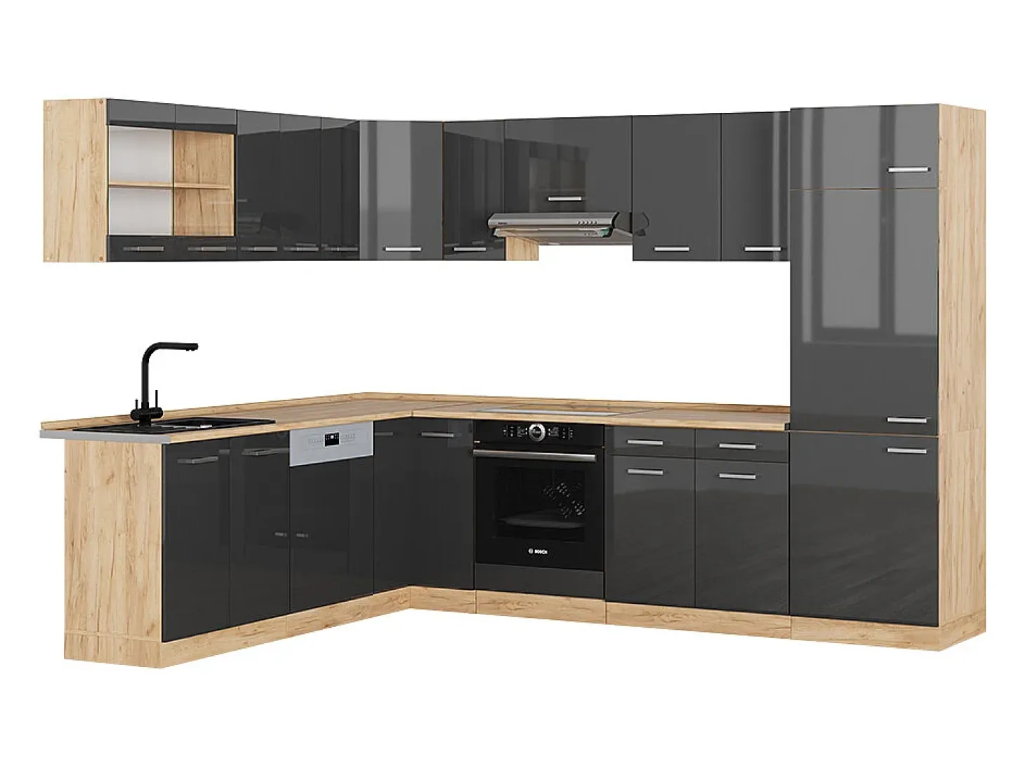 Cocina esquinera antracita brillo intenso/roble dorado eléctrico 287x60x81.6 r-line