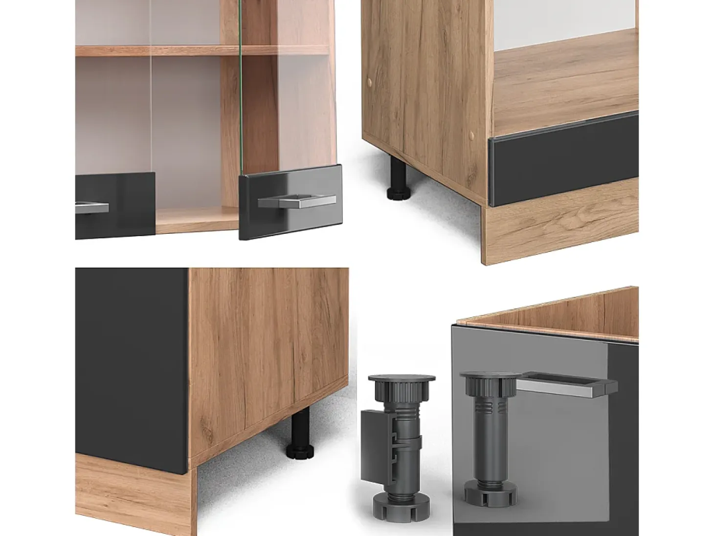 Cocina esquinera antracita brillo intenso/roble dorado eléctrico 287x60x81.6 r-line