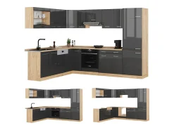 Cocina esquinera antracita brillo intenso/roble dorado eléctrico 287x60x81.6 r-line