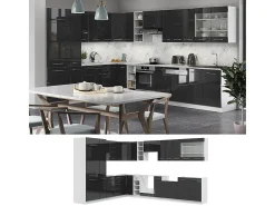 Cocina esquinera antracita brillo intenso/blanco 347x60x81.6 fame-line