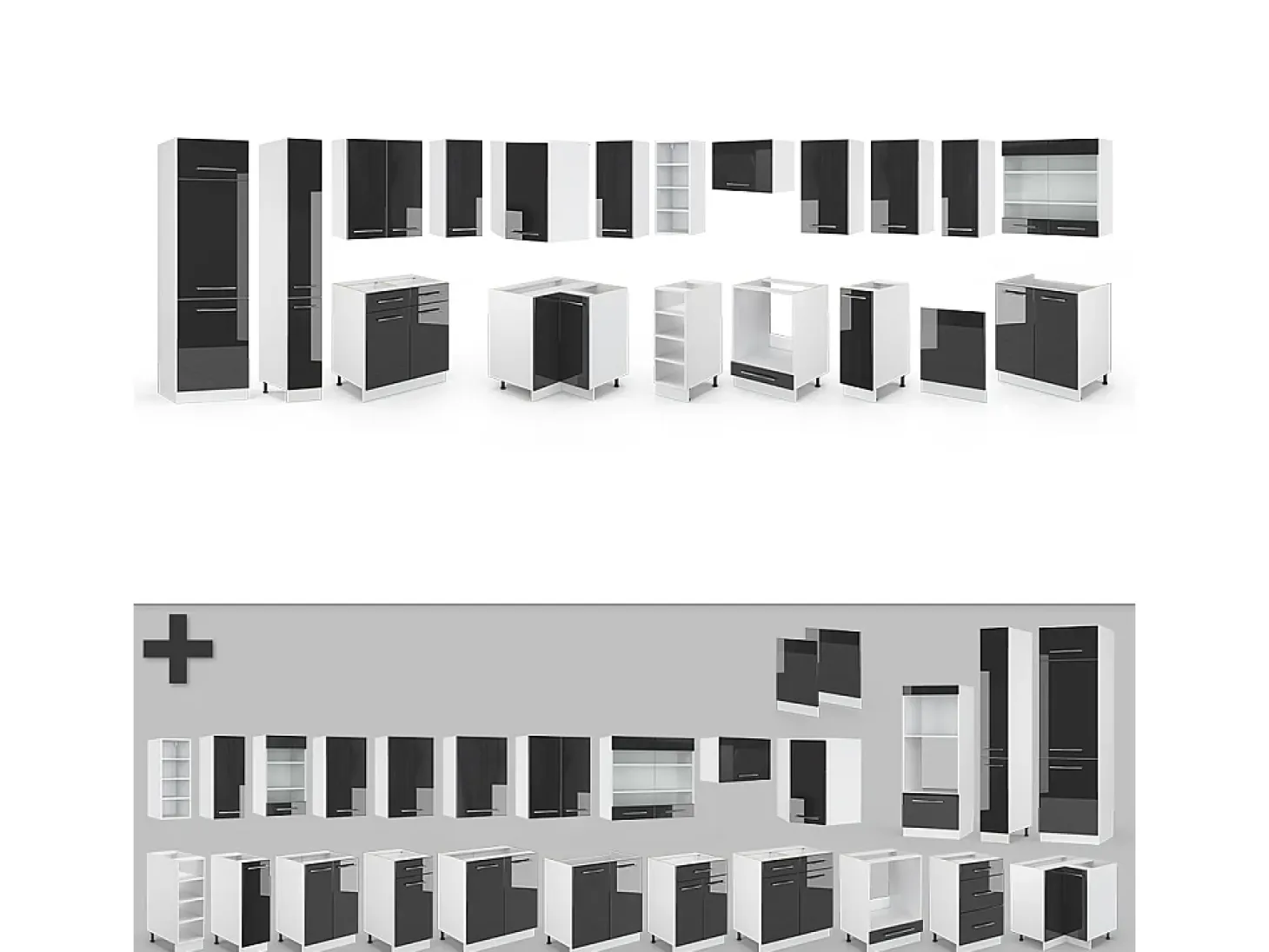 Cocina esquinera antracita brillo intenso/blanco 347x60x81.6 fame-line