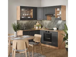 Cocina esquinera antracita casa de campo/roble kraft dorado 190x46x81.6 fame-line