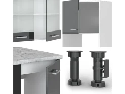 Cocina esquinera antracita brillo intenso/blanco 247x60x81.6 r-line