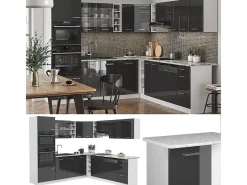 Cocina esquinera antracita brillo intenso/blanco 247x60x81.6 r-line