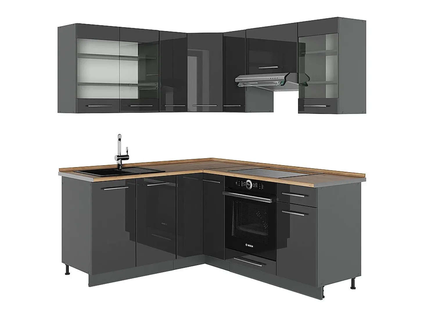 Cocina esquinera antracita alto brillo 190x60x81.6 fame-line