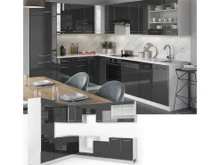 Cocina esquinera antracita alto brillo 287x46x81.6 fame-line