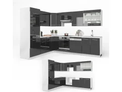 Cocina esquinera antracita alto brillo 287x46x81.6 fame-line