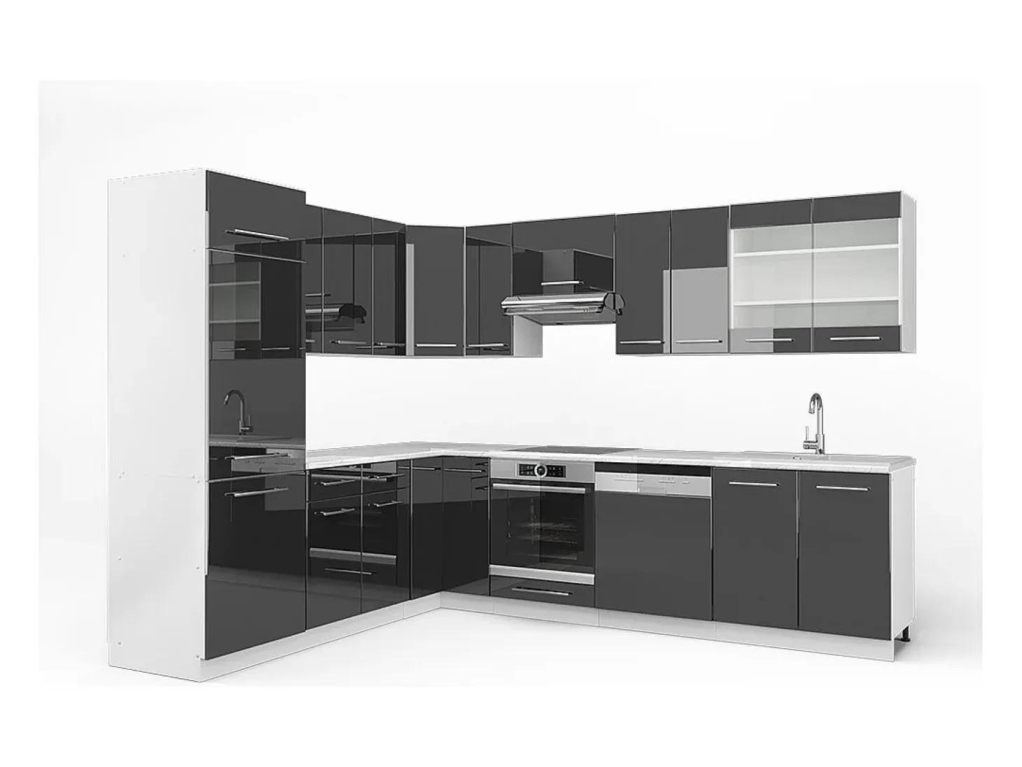 Cocina esquinera antracita alto brillo 287x46x81.6 fame-line