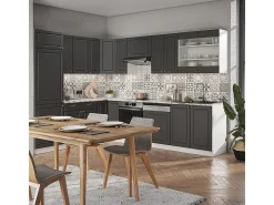 Cocina esquinera antracita-oro/blanco 287x60x81.6 fame-line