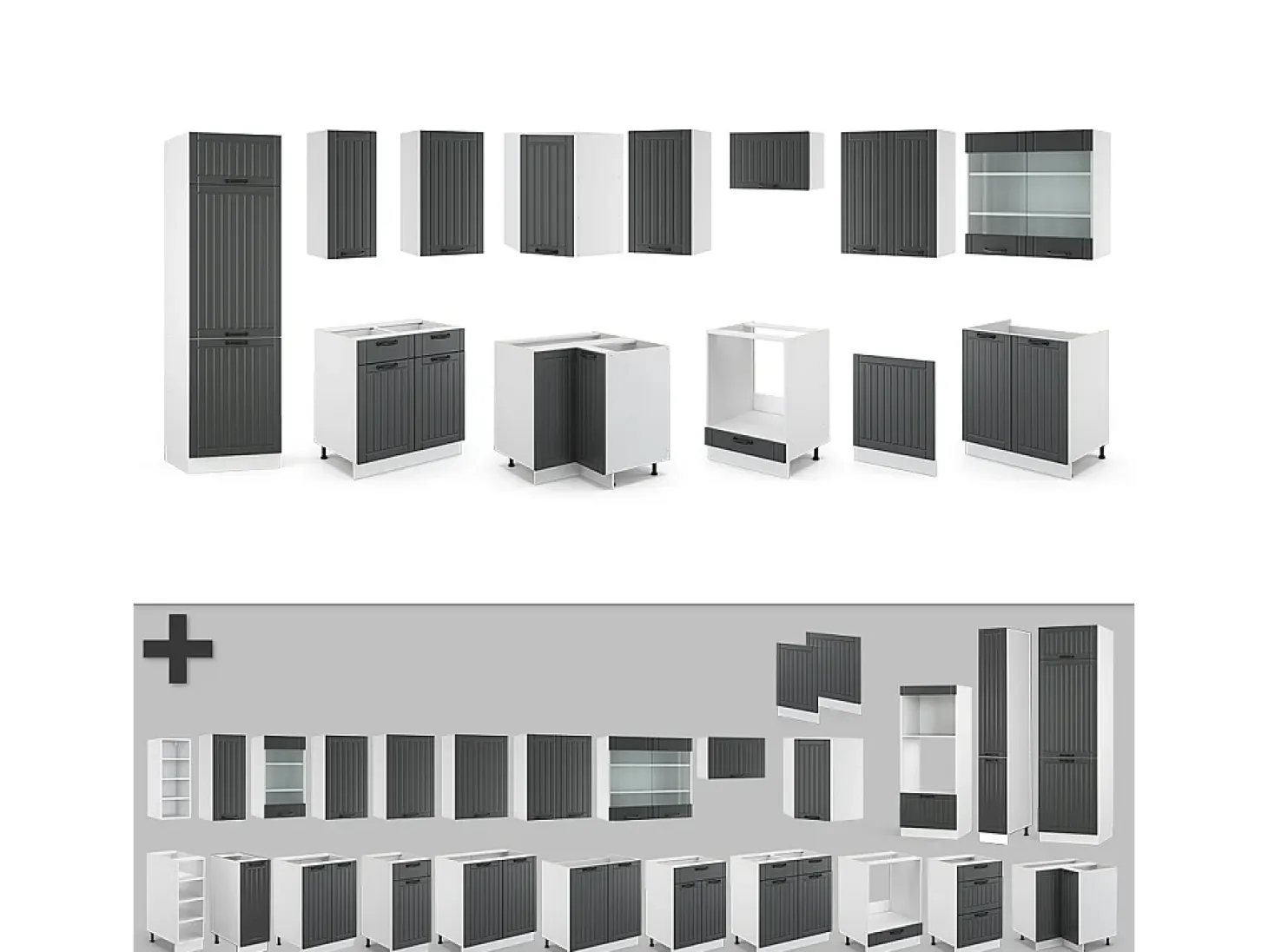 Cocina esquinera antracita casa de campo/blanco 287x60x81.6 fame-line