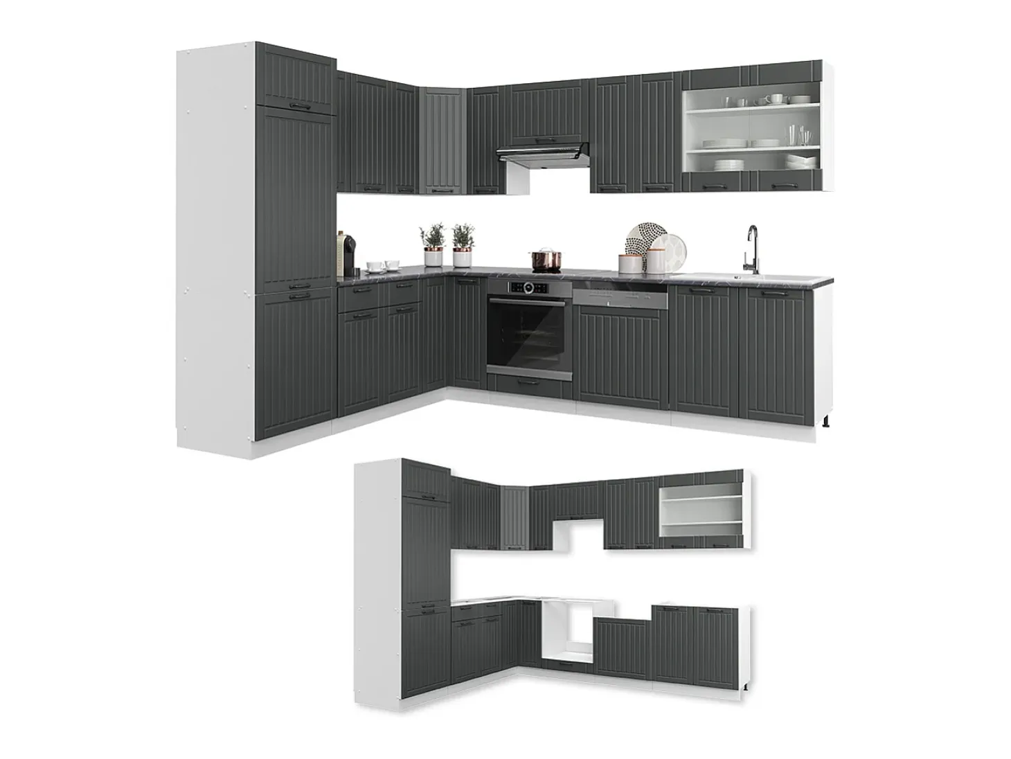 Cocina esquinera antracita casa de campo/blanco 287x60x81.6 fame-line