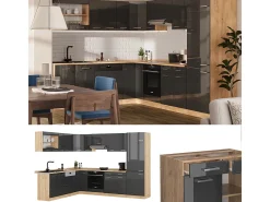 Cocina esquinera antracita brillo intenso/roble dorado eléctrico 287x60x81.6 r-line