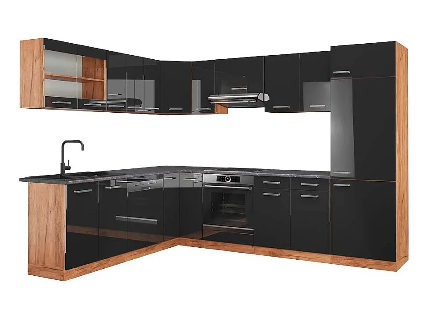 Cocina esquinera antracita brillo intenso/roble dorado eléctrico 287x60x81.6 r-line