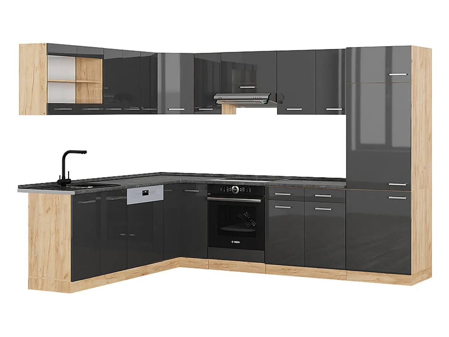 Cocina esquinera antracita brillo intenso/roble dorado eléctrico 287x60x81.6 r-line