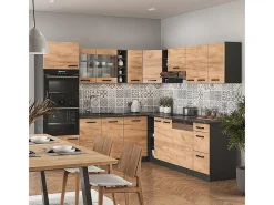 Cocina esquinera antracita/roble dorado 247x60x81.6 r-line