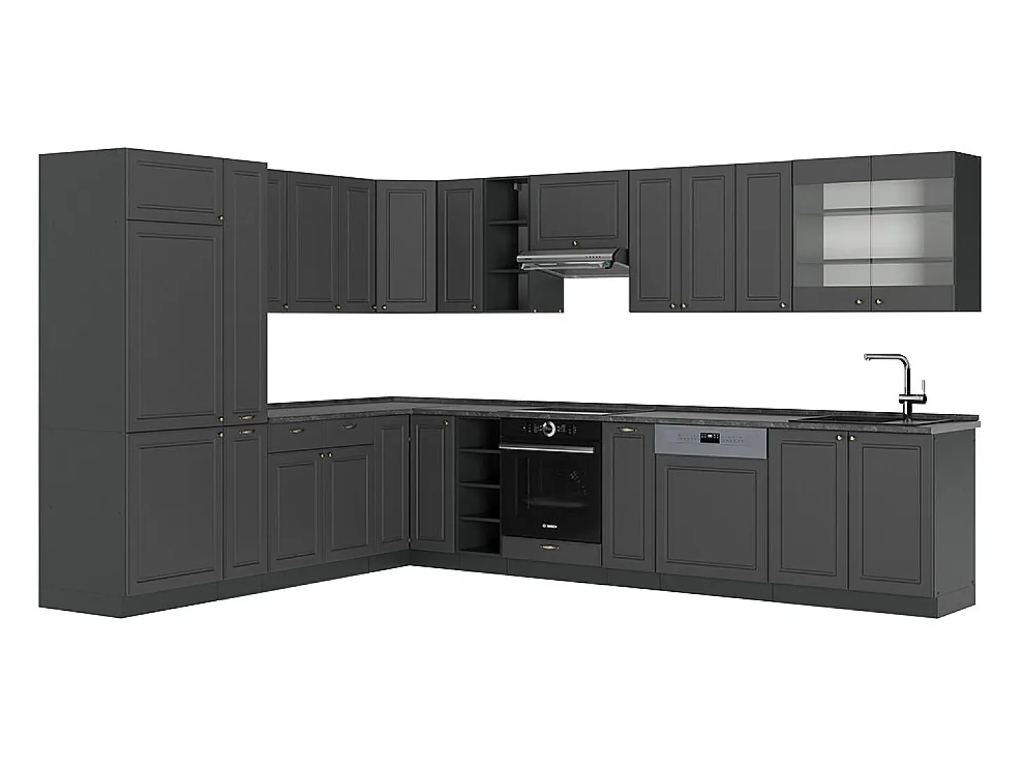 Cocina esquinera antracita-oro landhaus 347x60x81.6 fame-line