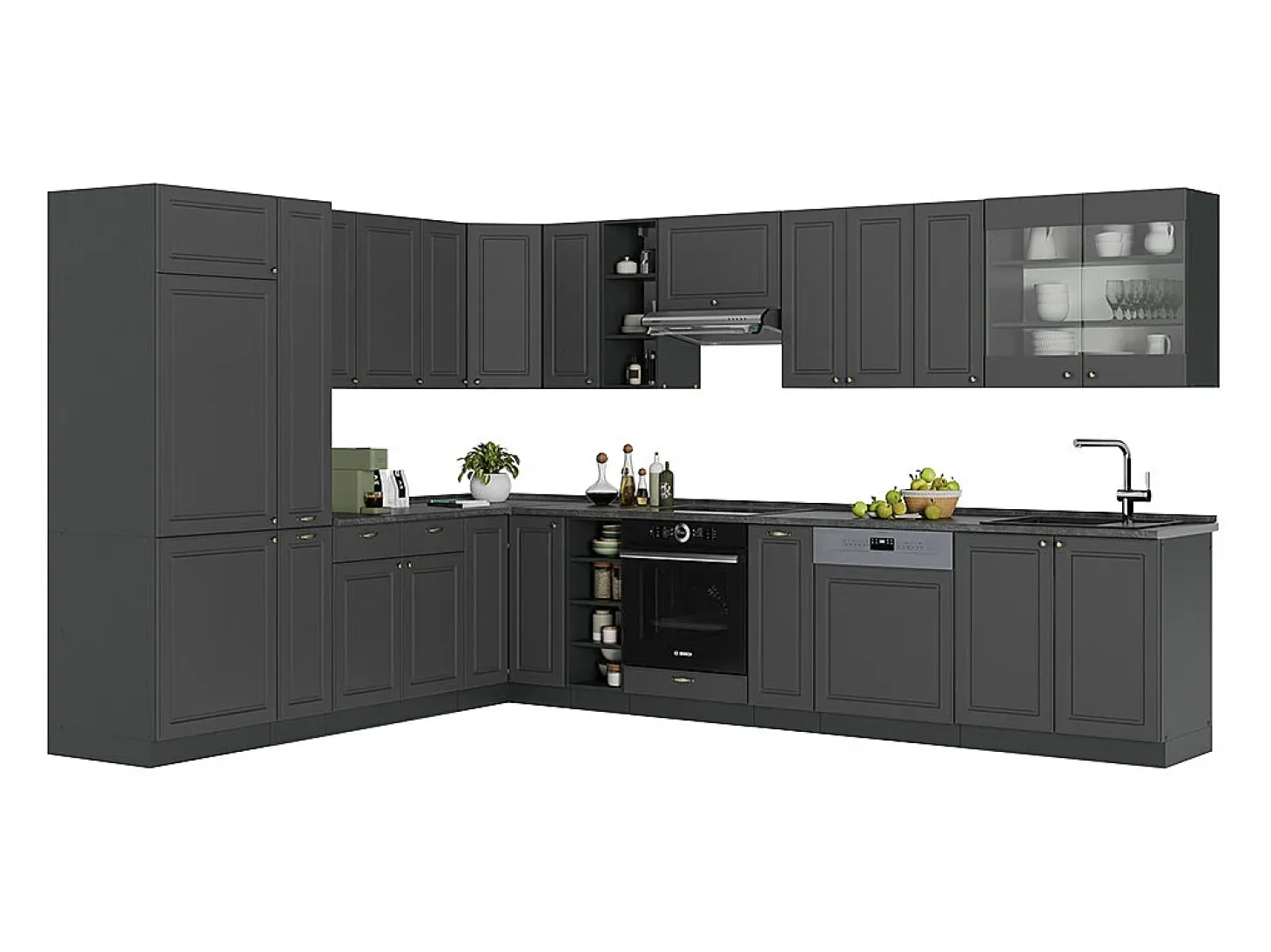 Cocina esquinera antracita-oro landhaus 347x60x81.6 fame-line