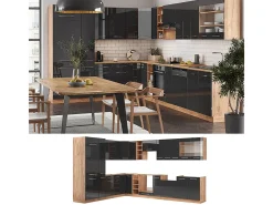 Cocina esquinera antracita brillo intenso/roble dorado eléctrico 347x60x81.6 fame-line