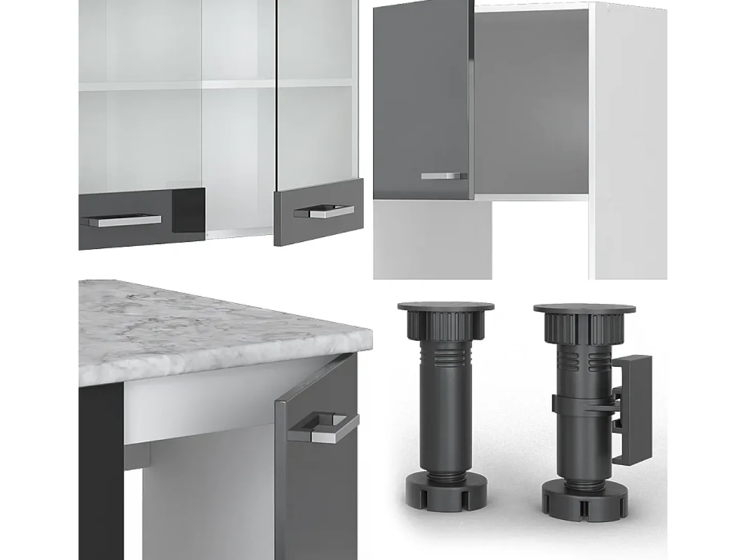 Cocina esquinera antracita brillo intenso/blanco 247x60x81.6 r-line