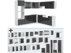 Cocina esquinera antracita brillo intenso/blanco 247x60x81.6 r-line