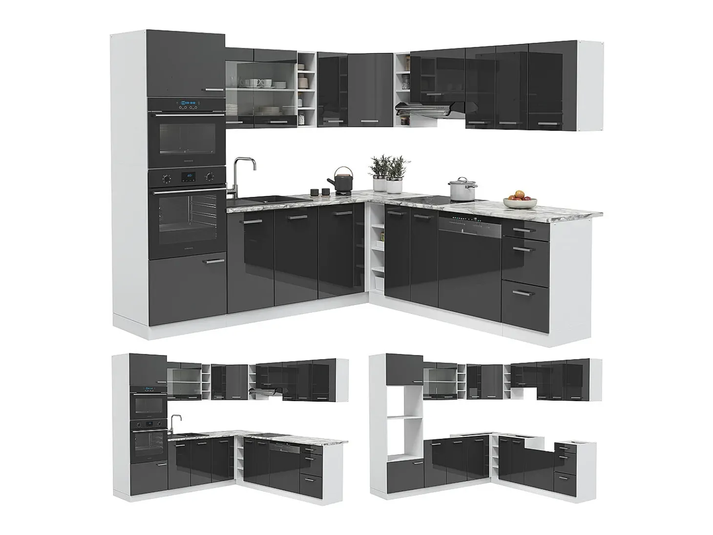 Cocina esquinera antracita brillo intenso/blanco 247x60x81.6 r-line