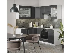 Cocina esquinera antracita-oro/blanco 190x60x81.6 fame-line