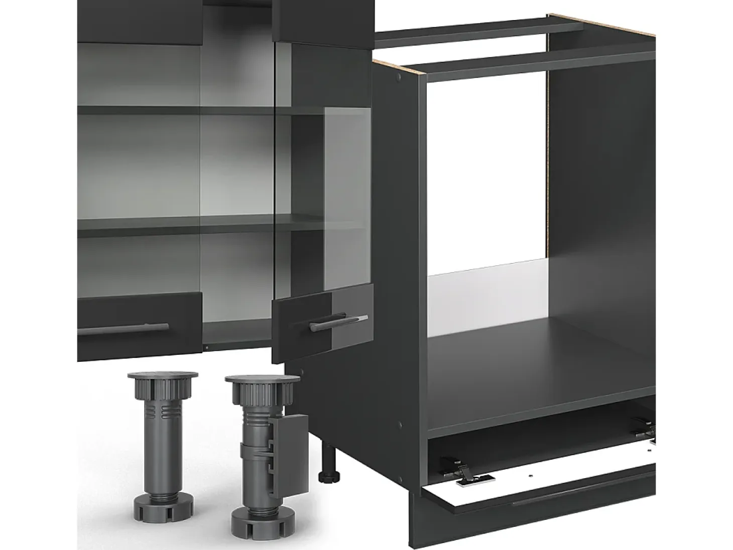 Cocina esquinera antracita alto brillo 347x60x81.6 fame-line